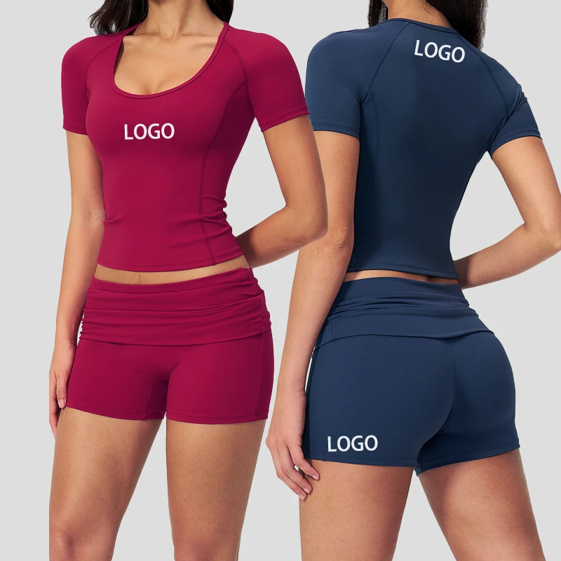 Summer New U-collar Tight Beauty Back Yoga Suit Stretch High Waist Quick-drying Solid 2-Piece Set
