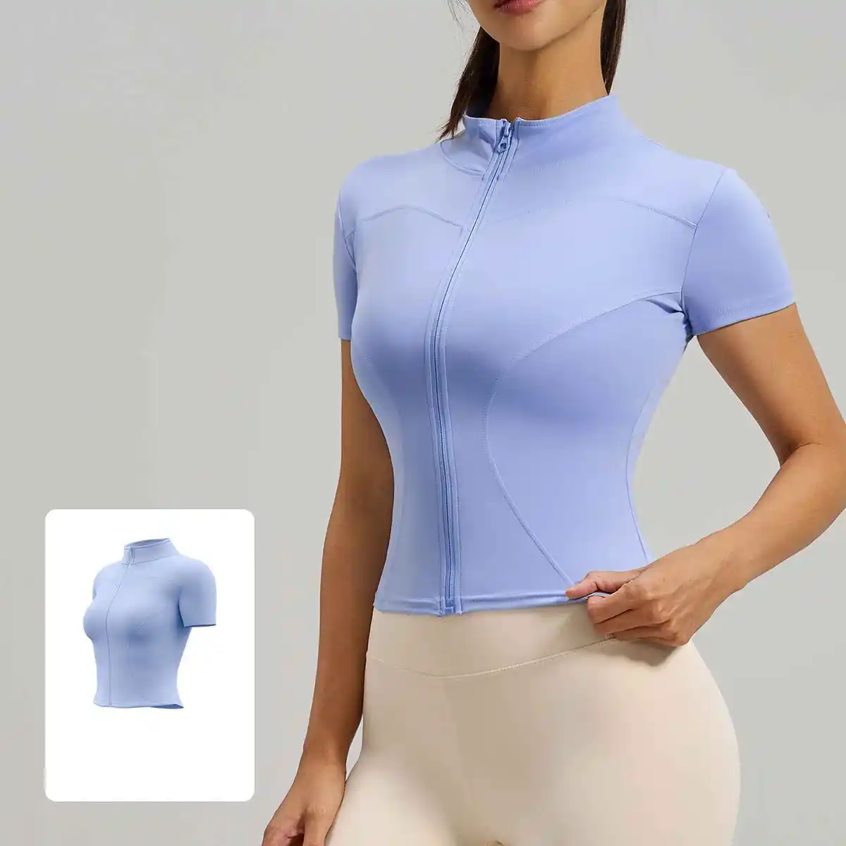 Women's Slim-Fit Long Sleeve Yoga Jacket Lightweight Breathable Quick Dry Spandex/Nylon Zippered Solid Ribbed Crop Top Fitness