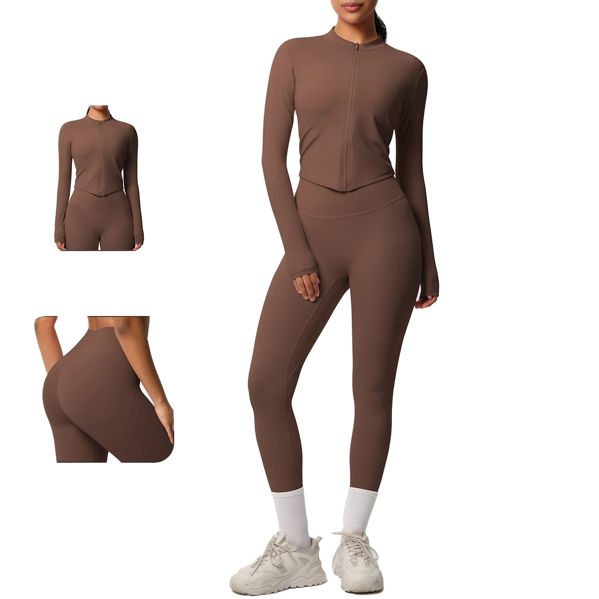 Women's 2-Piece Training Yoga Set Front Quick Dry Spandex/Nylon High-Waisted Elastic Waist Breathable Solid Color Ready Stock