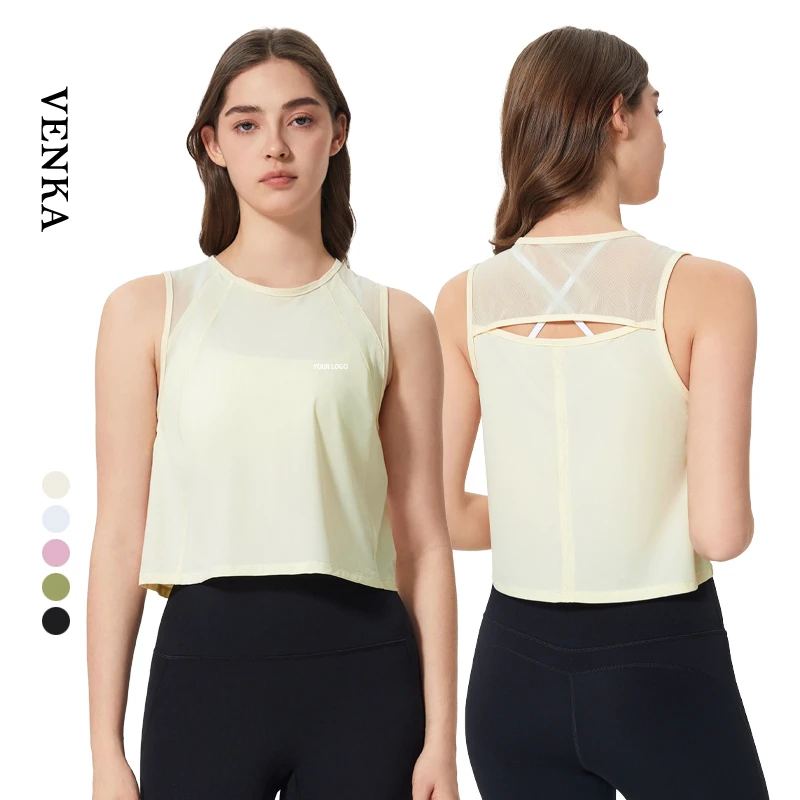 Women's Solid Color Breathable Quick Dry Round Neck Loose Crop Top Active Wear Running Workout Yoga Sleeveless Tank Tops Women