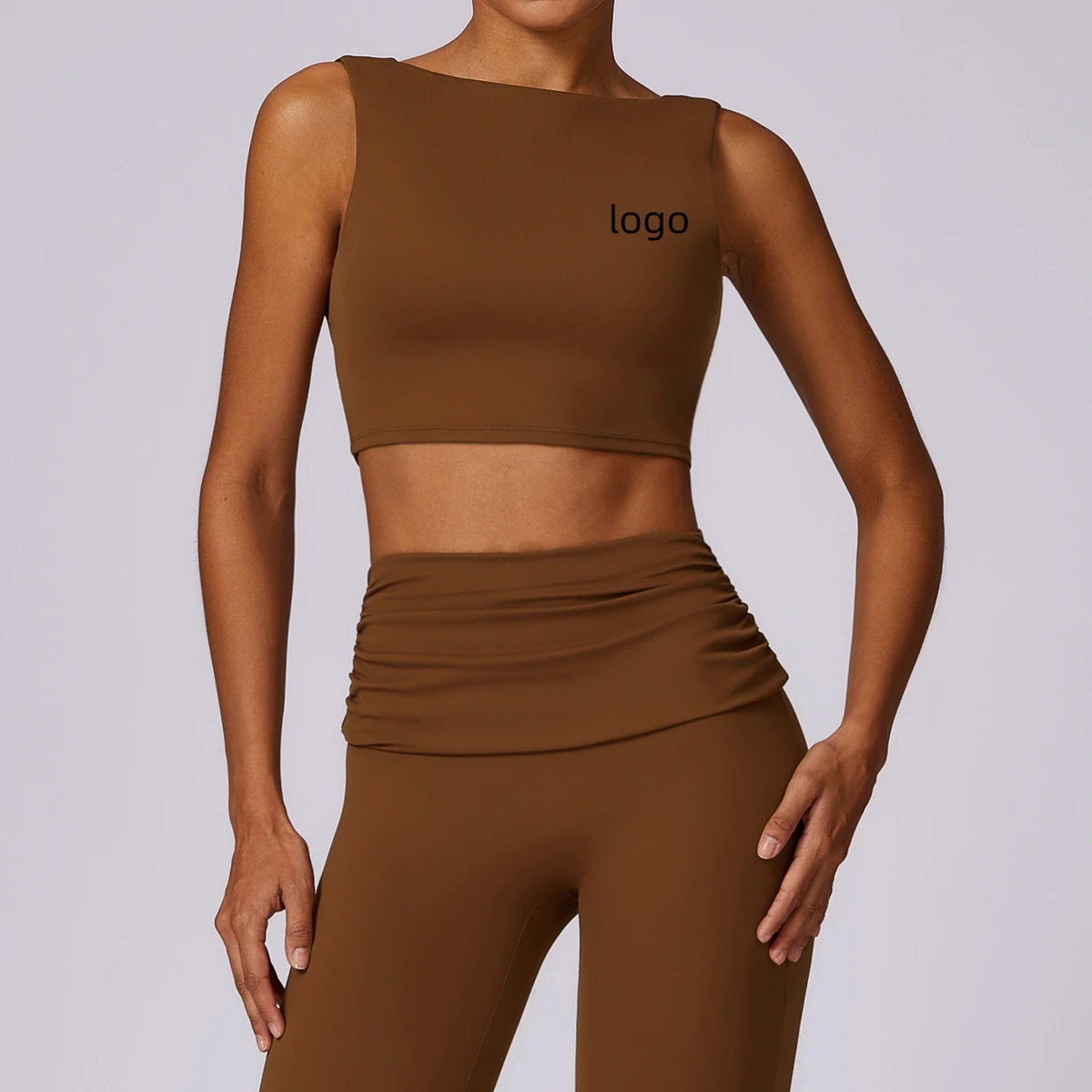 4 Way Stretch Breathable Boat Neck Workout Tank Top Cropped Yoga Top for Hot Yoga Running Training