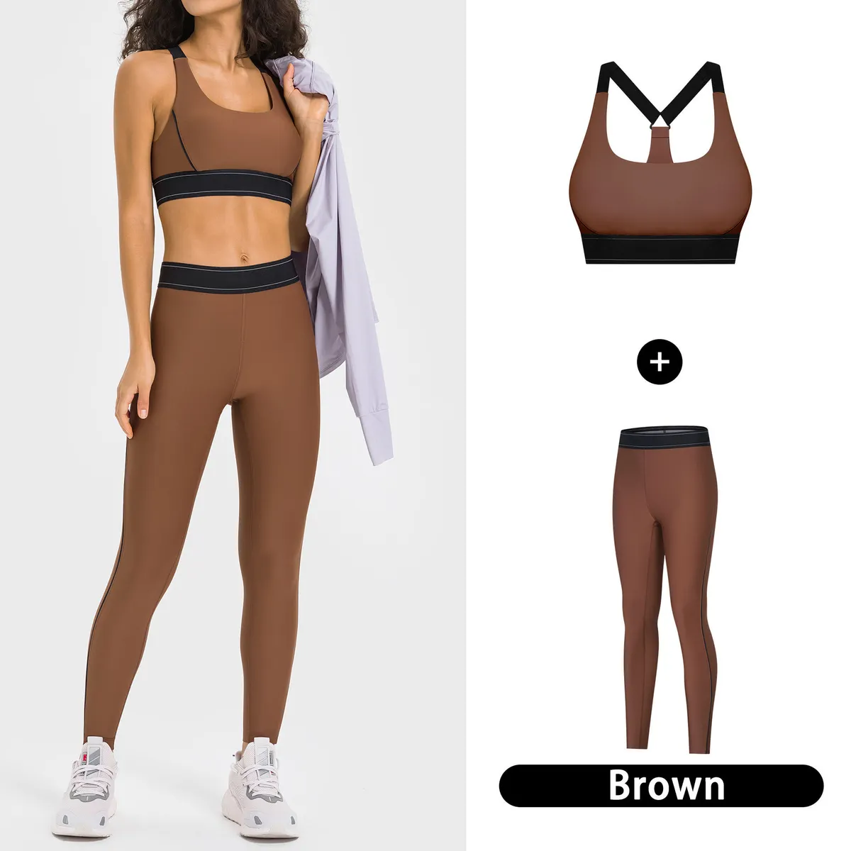 Hot Sale Breathable Sports Gym Plus Size Solid High Waist Fitness Workout Clothing Seamless Women Yoga Set Activewear Front Logo