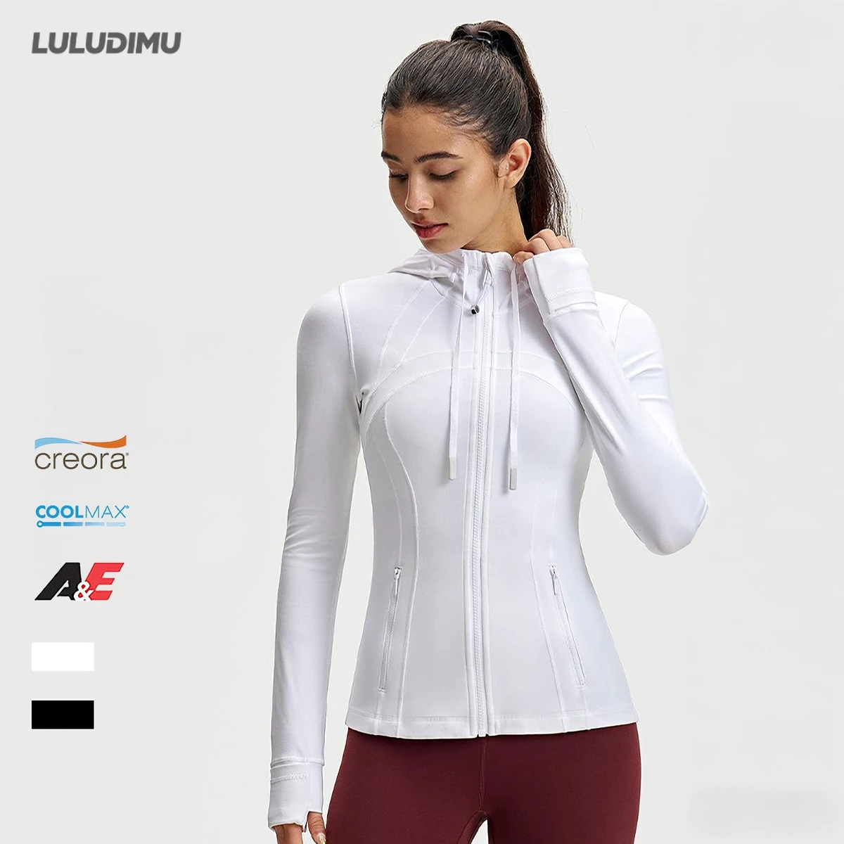 Lulu Women's Slim Fit Hooded Yoga Jacket Zip-Up Breathable Four-Way Stretch Quick-Dry Sports Top Long Sleeve Fitness Activewear