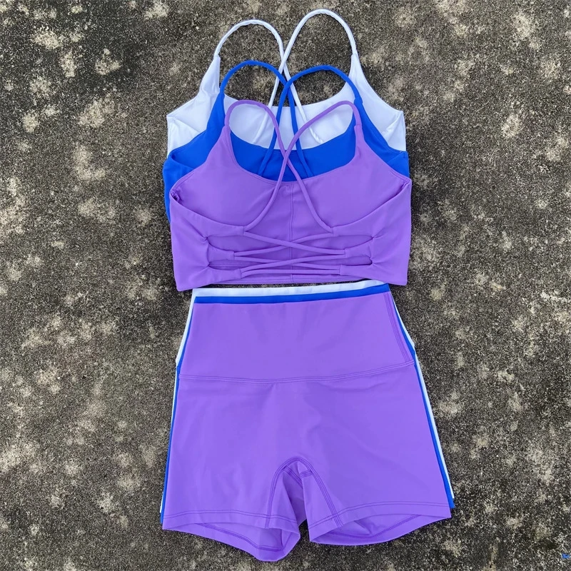 JLM Breathable Gym Shorts Set with Beautiful Back Cross Sports Bra Solid Pattern Yoga Shorts Elastic Waist Closure