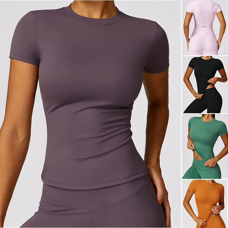 Custom New Custom Quick Dry Gym Wear Sports Short Sleeved Tops T Shirt Sexy Outdoor Fitness Yoga Suit Wear Woman Workout Shirts