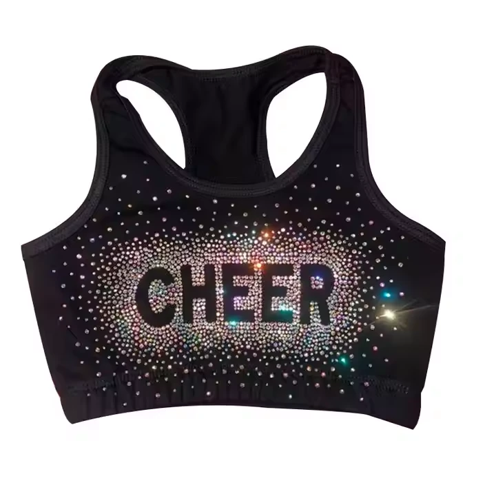 Beautiful Rhinestone Cheer Practice Sports Bra Lightweight Cheerleading Tank Tops Breathable Uniforms for Girls' Teams Wholesale