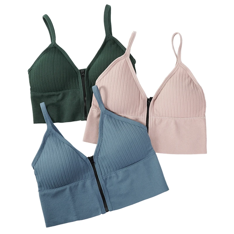 Wholesale Women's Gym Fitness Sports Bra Breathable Knitted Yoga Underwear Front Closure Solid Pattern for Running Yoga