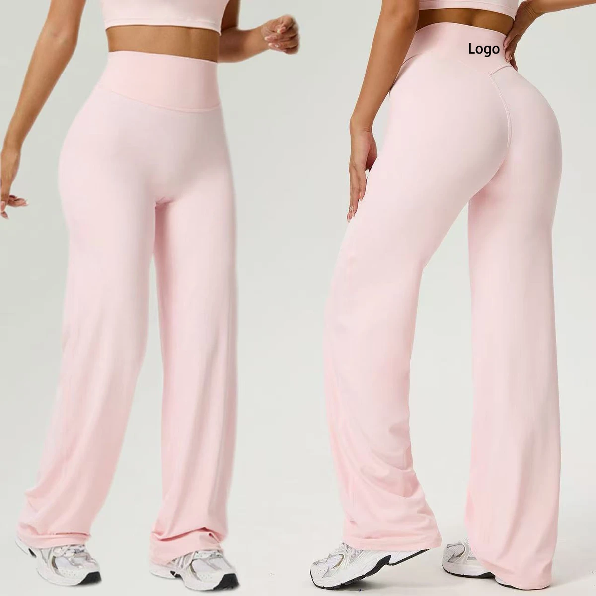 Plus Size High Waist Breathable Elastic Waist Women's Yoga Pants V-shape Bell-bottom Big Butt Wide Leg Full Length Leggings