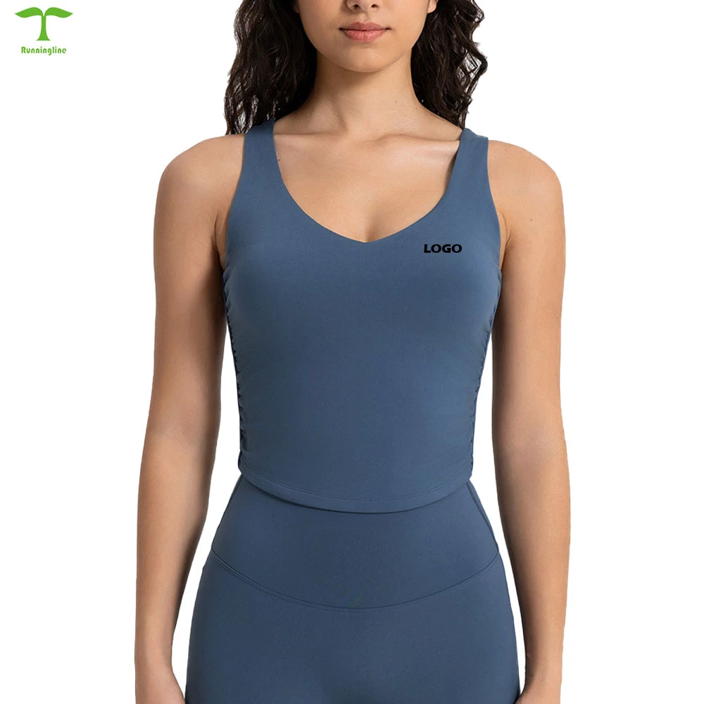 Low MOQ Sleeveless Workout Wears Tank Top Fitness Yoga Running V Shaped Neckline Tummy Control Top