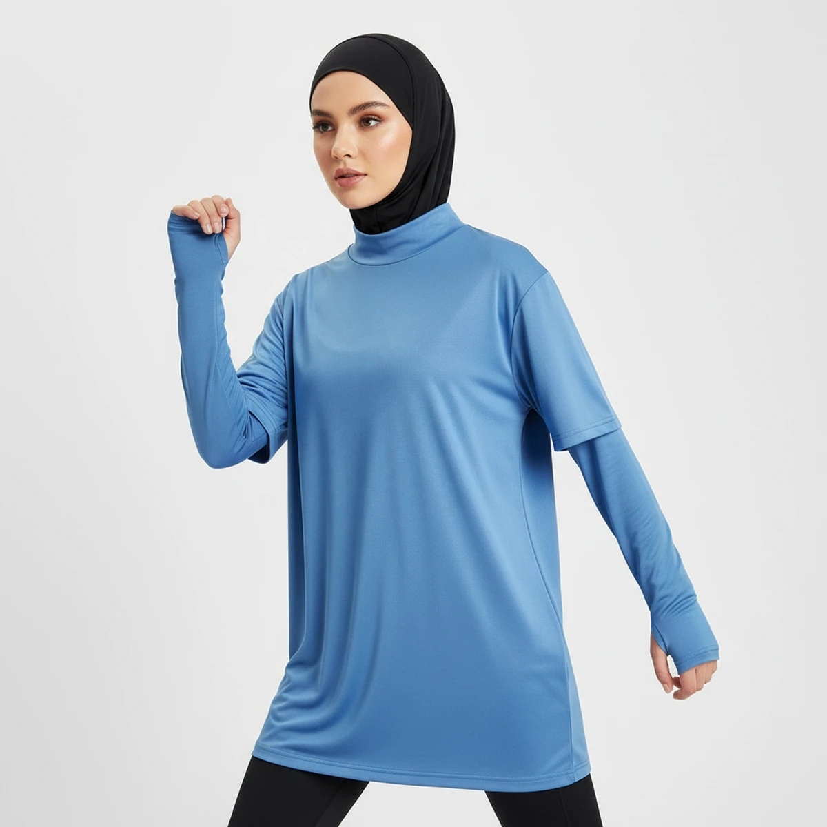 Fashionable Modest Muslim Womens Eco-Friendly UPF50+ 100% Polyester Sports Shirt Comfortable Activewear for Running Gym
