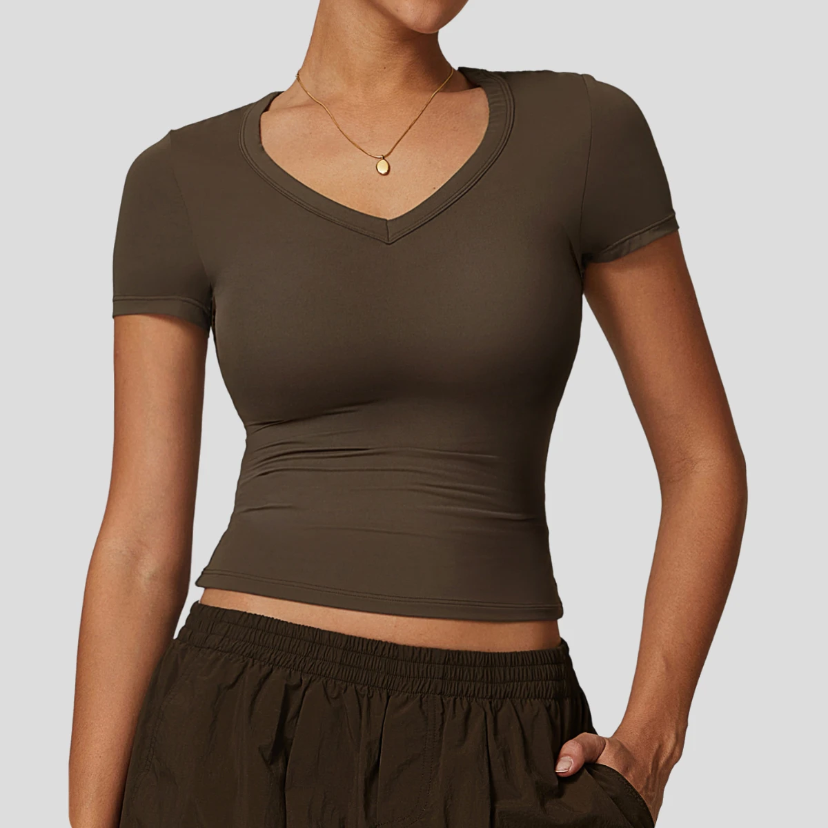 Women's Quick-Dry V Neck Sports Top for Outdoor Workout Pilates & Yoga Breathable Slim Fit Seamless T-Shirt with Naked Feeling
