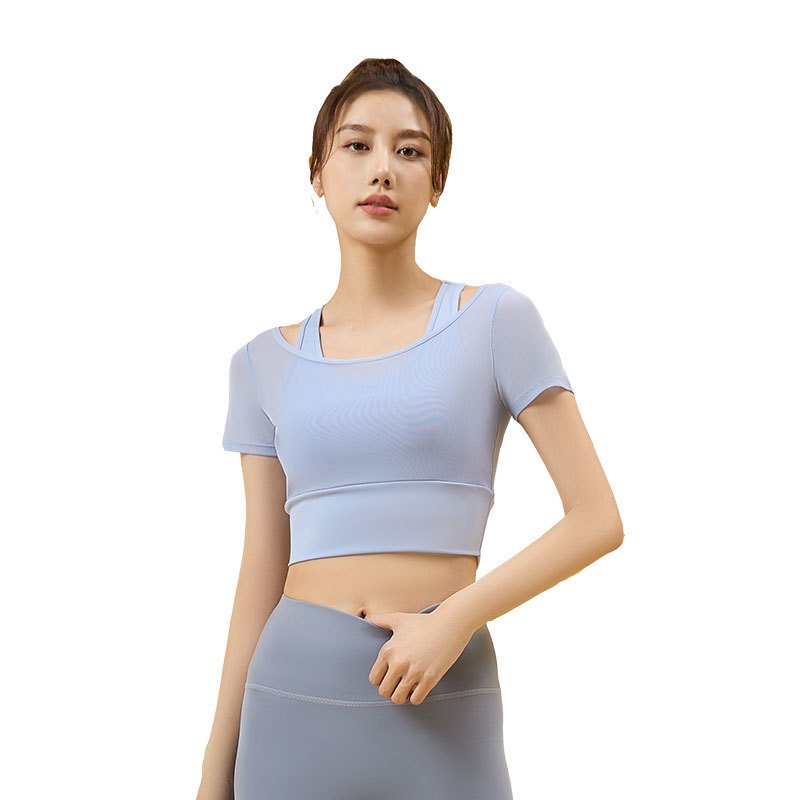 Mesh Sports Fitness Yoga Clothes Breathable Quick-drying Short-sleeved Shirt Sports Yoga Clothes