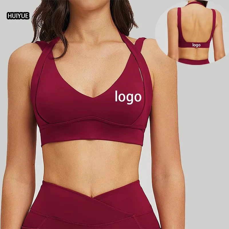 High Support Seamless Breathable Quick Dry Lightweight Solid V-Neck Beauty Back Sport Bra for Women Gym Yoga Exercise