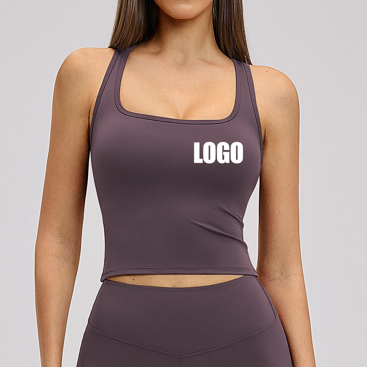 High Quality Crew Neck High Support Tight-fitting Yoga Vest Spandex/Nylon Solid Sports Custom Women Casual Fitness Yoga Wear