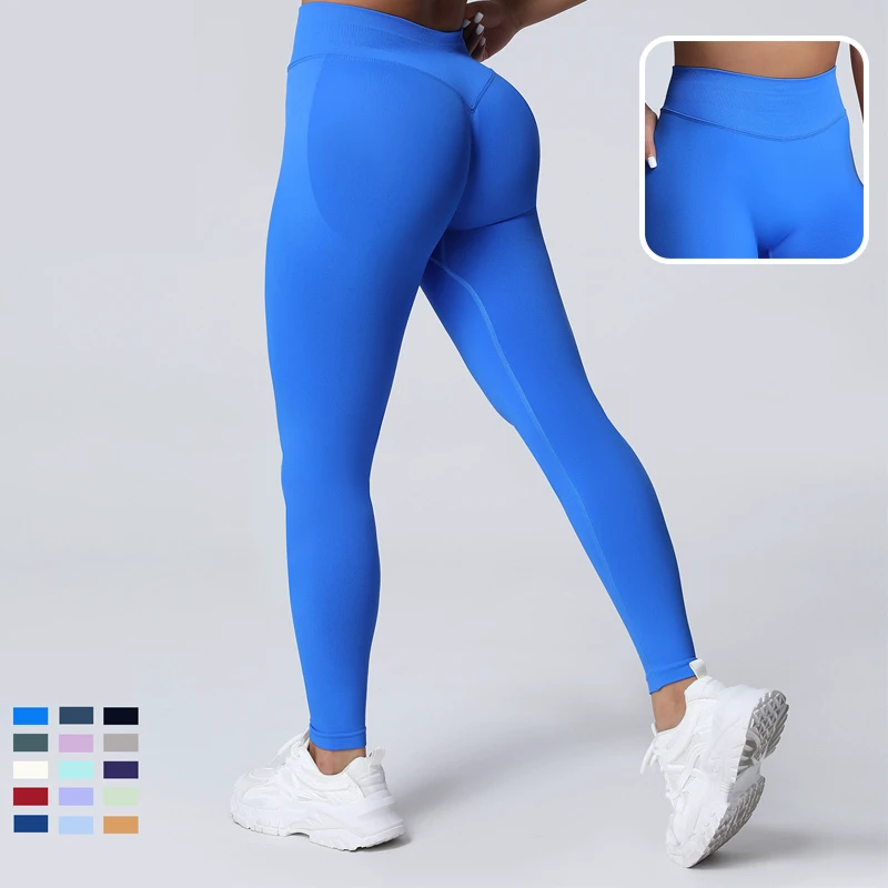 Hot Selling Women's Nylon Seamless Breathable Lightweight Low Waist Butt Lift Yoga Fitness Scrunch Pants Leggings With Logo