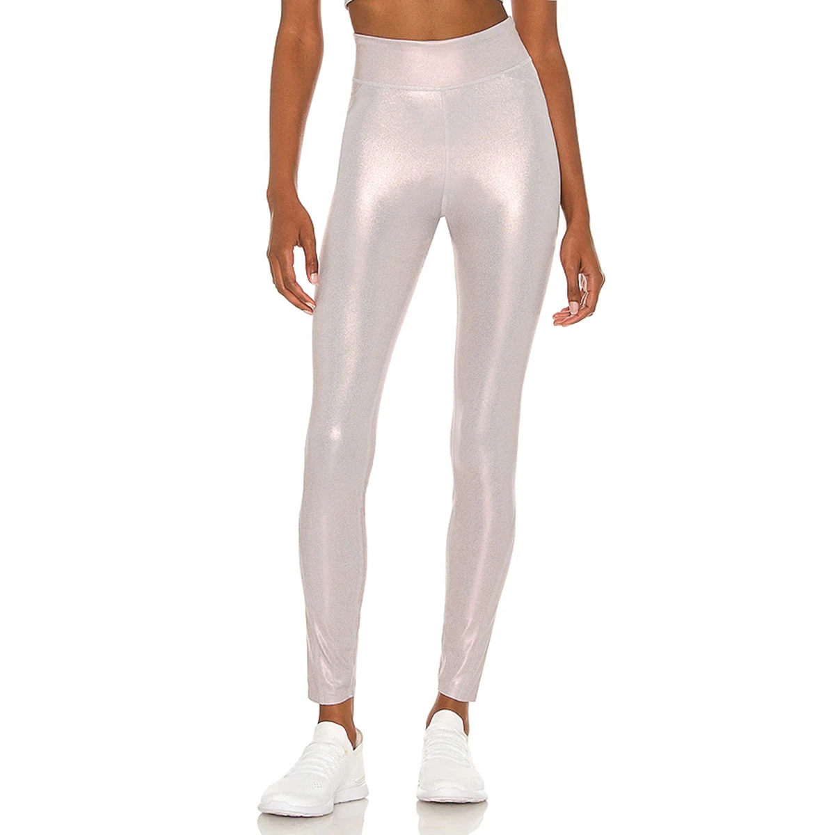 Recycled Polyester Spandex Shiny Sport Yoga Pants Private Label Fitness Workout Gloss Iridescent Shine Tight 2 Piece YOGA SET