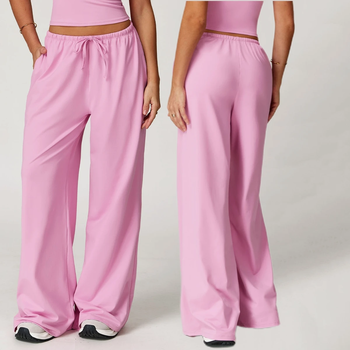 3058 Loose Casual Drawstring Women Jogger Wide Leg Mid-waist Soft Quick Dry Sports Gym Baggy Track Yoga Pants