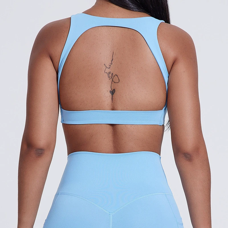 Wholesale Womens V Neck Gym Workout Sports Bra Custom Hollow Back Solid Color Fitness Sexy Blank Yoga Top