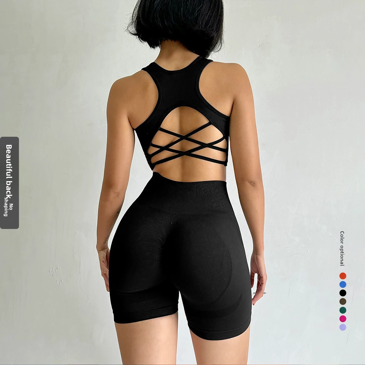 Women's Fashion Yoga Suit Vest & Shorts Two-Piece Set Seamless Spandex/Nylon Solid Pattern Quick-Drying Wrinkle-Resistant