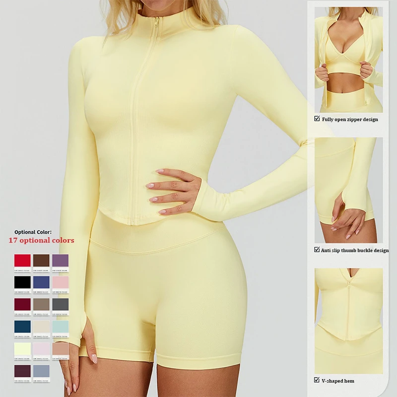 Customize Zipper Long Sleeves Tight Workout Yoga Jacket Stand Collar Womens Gym Fitness Sports Tops