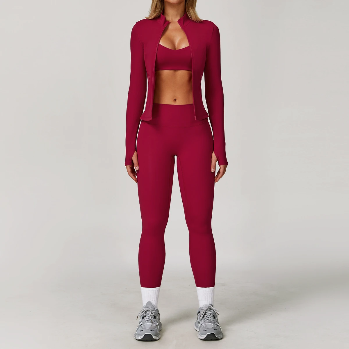 Brushed Yoga Suit Tight Quick-drying Fitness Yoga Clothes Outdoor Running Sports Three-piece Suit