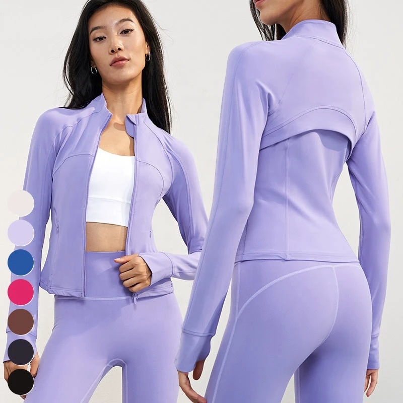 Back Mesh Breathable Yoga Clothing Stand Collar Zipper Sports Tops Long Sleeve Thumb Holes Gym Fitness Jackets Yoga Jacket Women