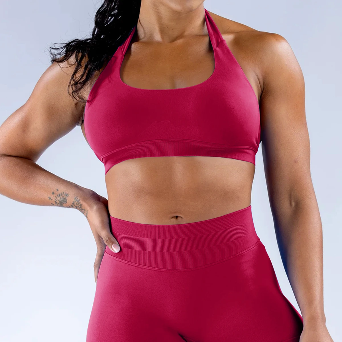 Custom Private logo Halter Shockproof Sport Bra High Waist Seamless Shorts Women Gym Yoga Running Fitness Workout Sport Sets