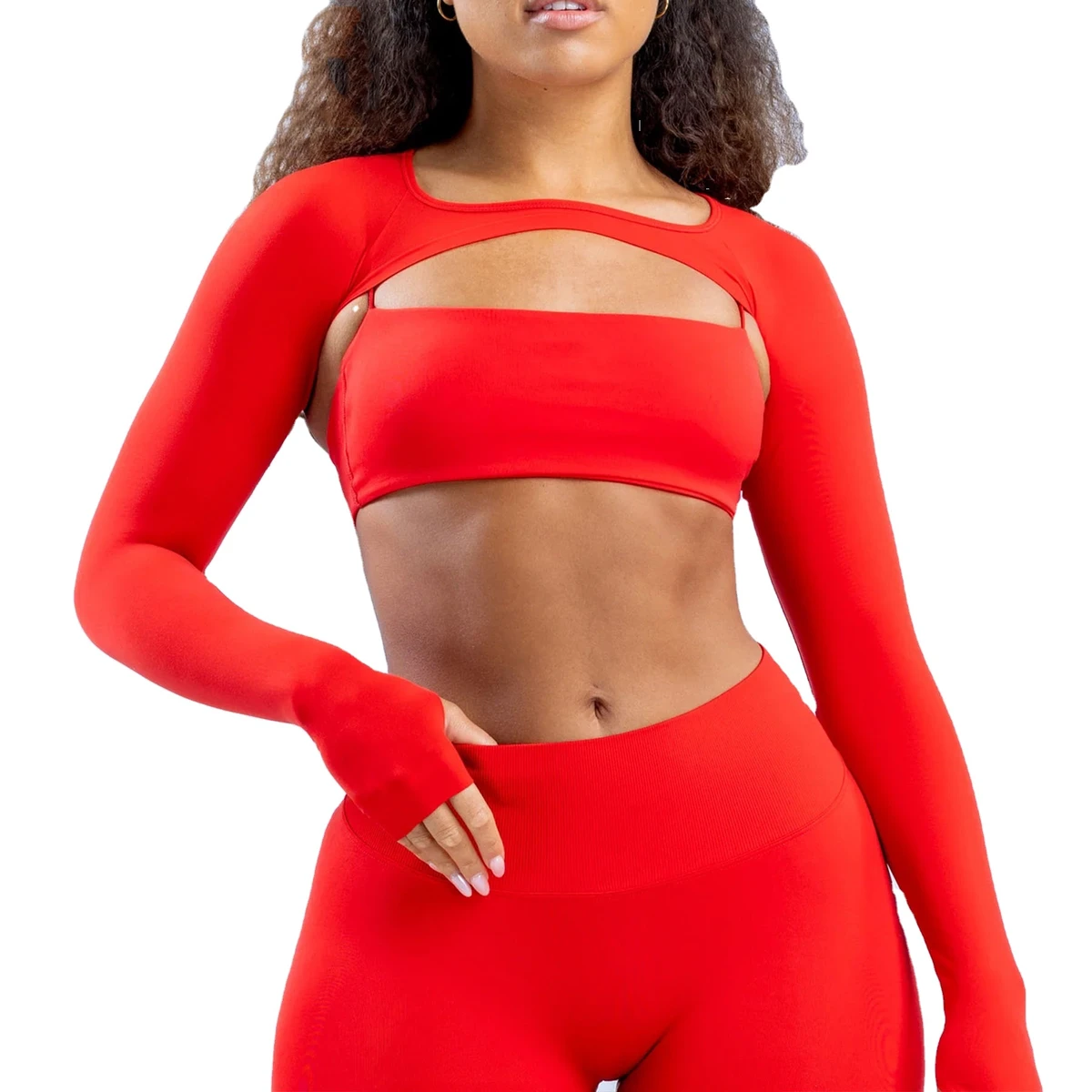 Women Girls Stretchy Seamless 2- Piece Long Sleeve Sports Bra Set Moisture Wicking Gym Running Fitness Yoga Wear