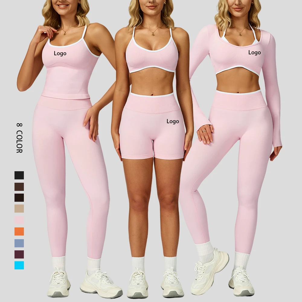 Custom Seamless Gym Wear Running Fitness Suit Long Sleeve Yoga Pants Set Workout Clothes Active Bra Sport Sportswear for Women