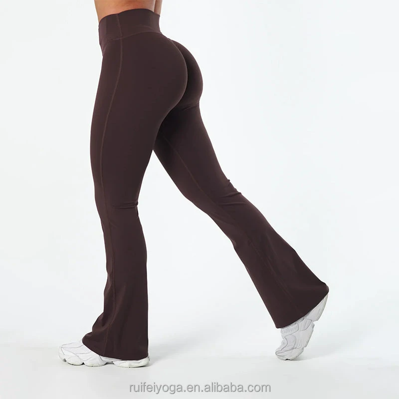 Wholesale Custom Nylon Spandex Quick Dry Activewear Sculpting Butt Lift Yoga Fitness Invisible Scrunch Flared Leggings for Women