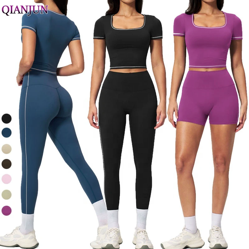 New Women's High Waist Gym Fitness Suit Slim Fit Breathable Yoga Set Running Exercise Three-Piece Sets
