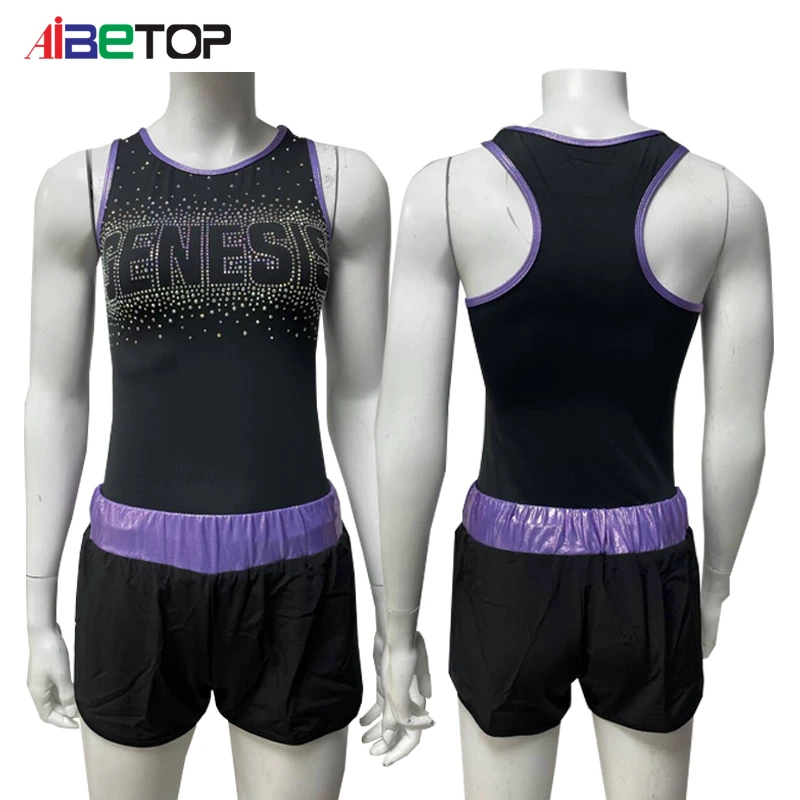 Girls' Custom Racer-Back Rhinestone Cheer Practice Wear 2-Piece Spandex/Polyester Tank Top Shorts Set for Cheer Teams OEM