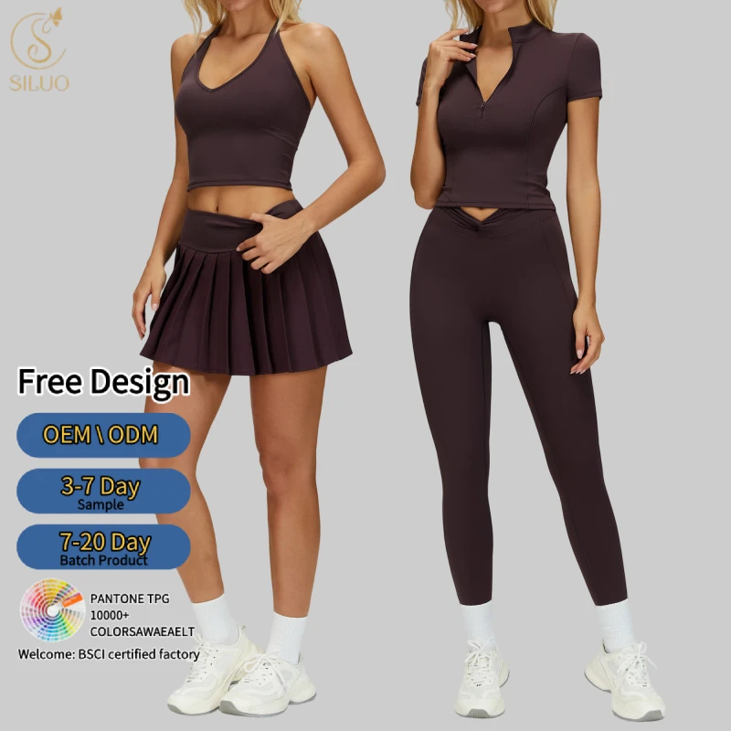 Custom Buttery Soft Yoga Bra Short Sleeve Ruched Tight Skirt Activewear Breathable Leggings Quick Dry 6 Piece Yoga Set for Women