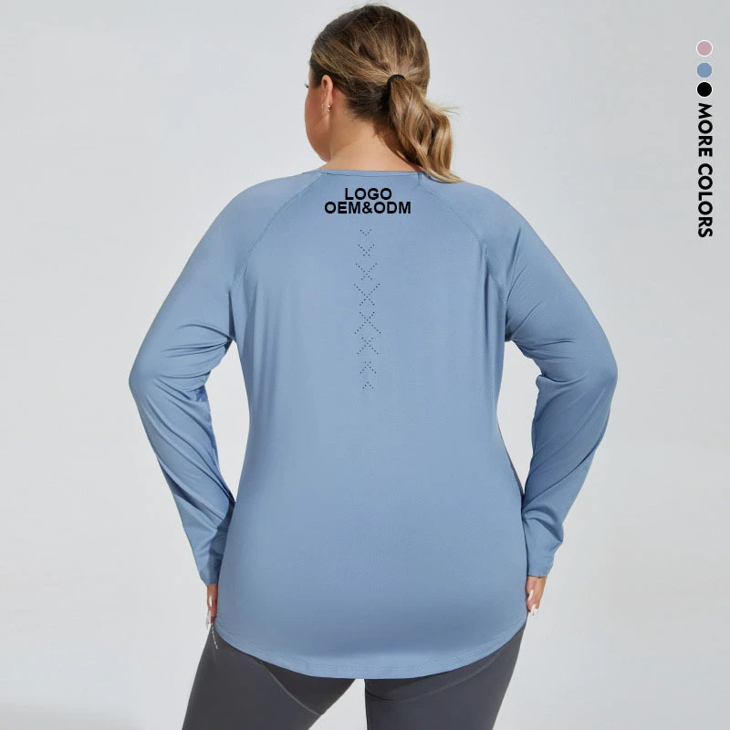 Factory 4XL Plus Size Loose Yoga Wear Mesh Breathable Long Sleeve T-shirts Running Fitness Top Sportswear for Women