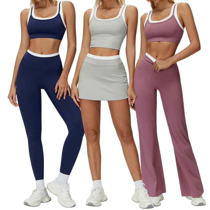 Custom New Arrival Solid Square Neck High-Waisted Spandex/Nylon Strapless Sports Bra & Leggings 6-Piece Yoga Set Quick Dry