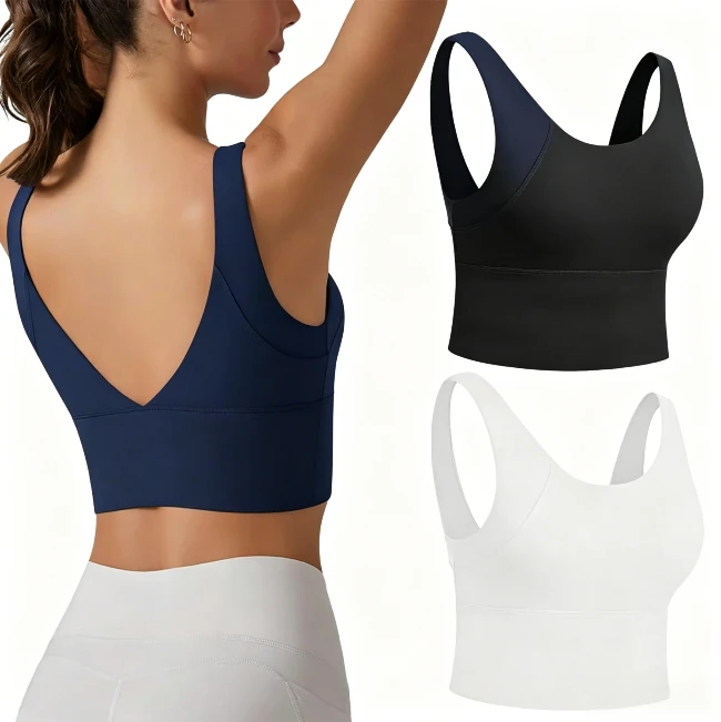Women's Yoga Fitness Sports Bra V-Back Crisscross Straps Breathable High Elastic High Support Solid One-Piece Cup Running
