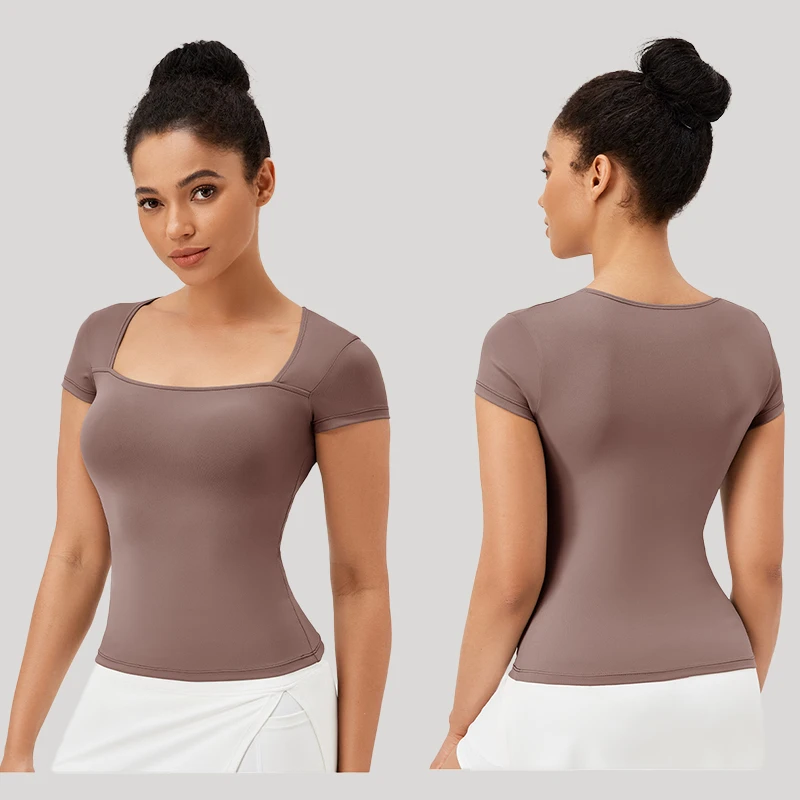 Quick-Dry Trim Fit Short Sleeve Lady Custom Sports Yoga Fitness High Quality Gym Workout Plus Size T-Shirts Top for Women