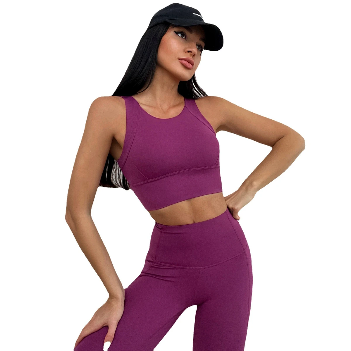 Hot Style New Yoga Suit Two Piece Women's Tight Super Elastic Nude Fabric Sports Vest Trousers Double Side Pocket Yoga Clothes
