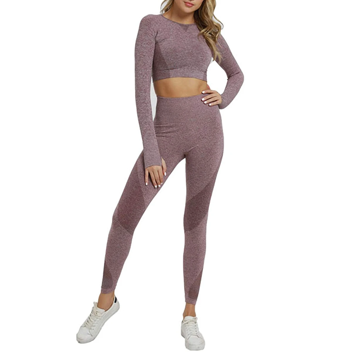 Stylish fitness set with elastic waist yoga leggings designed for flexibility comfort and all day workouts