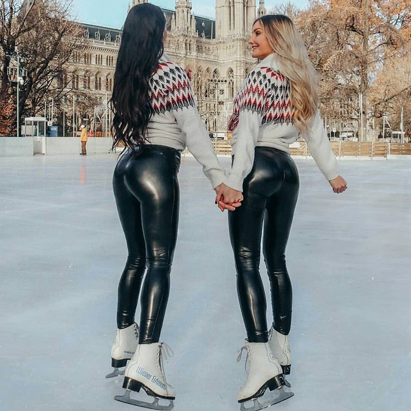 Women Casual Winter PU Scrunch Butt Warm Plus Size High Waist Thick Ankle-Length Yoga Fitness Leggings