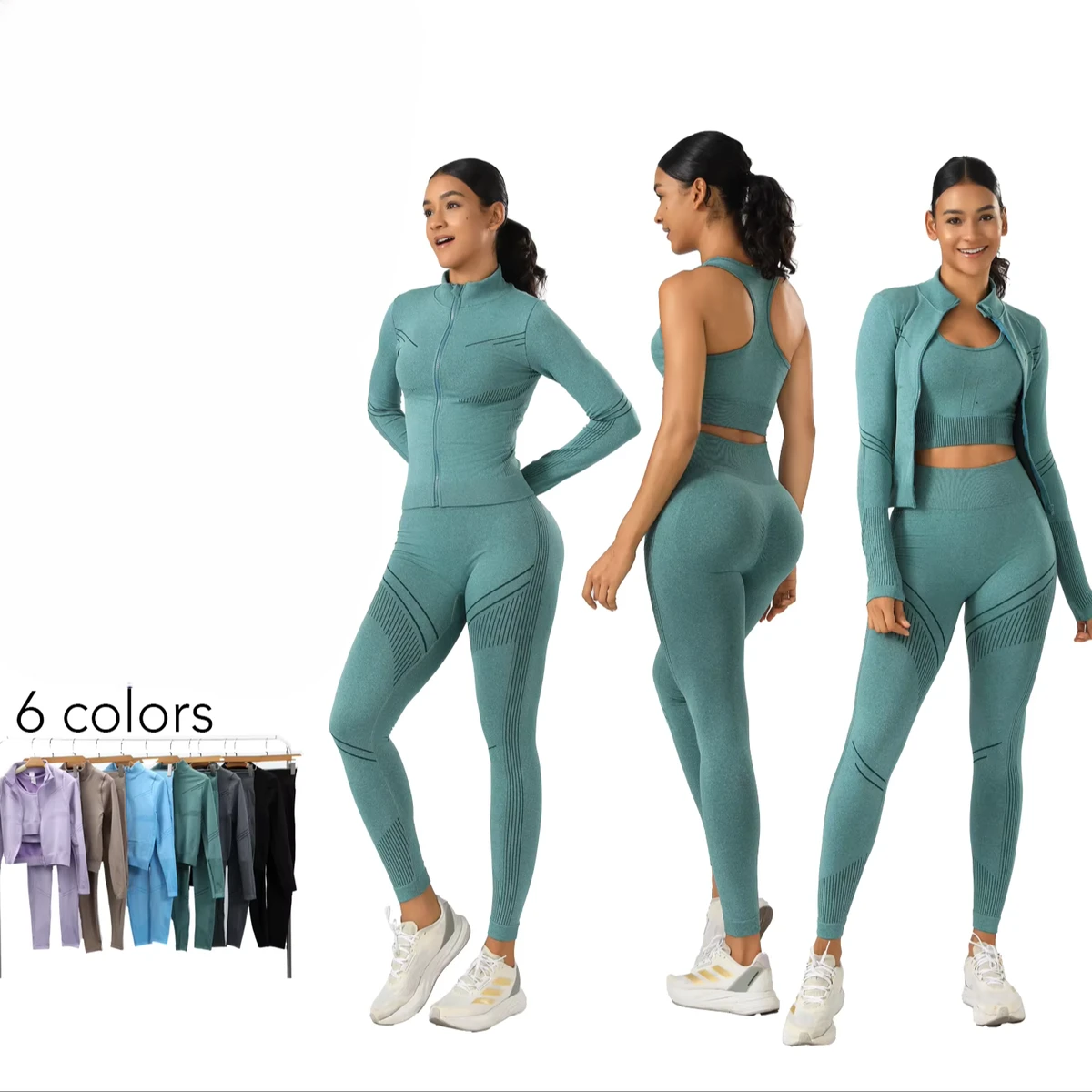Custom Design Solid High Waist Yoga Fitness Sport Quick Dry Yoga Suit Sports Bra Gym Leggings 3 Piece Yoga Set Women
