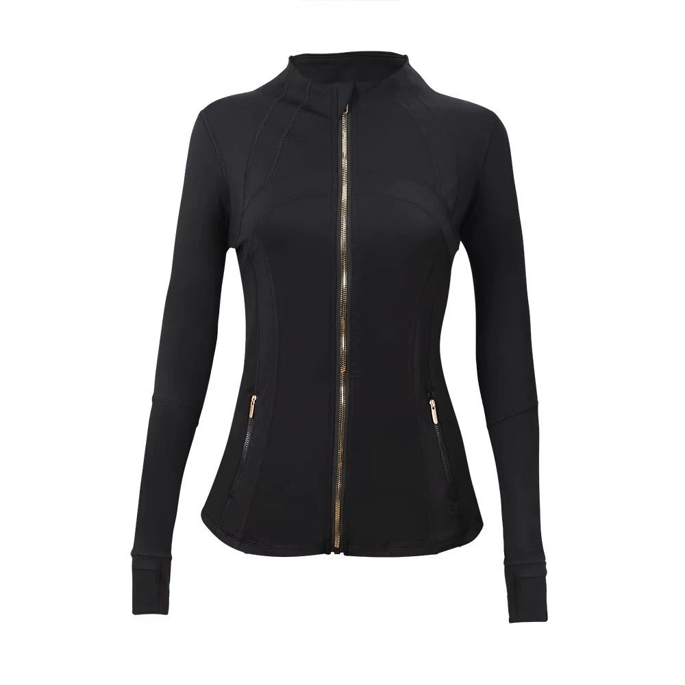 Wholesale New Casual Versatile Solid Color Breathable Yoga Clothes Top Long Sleeved Running Sports Stand up Collar Zipper Jacket