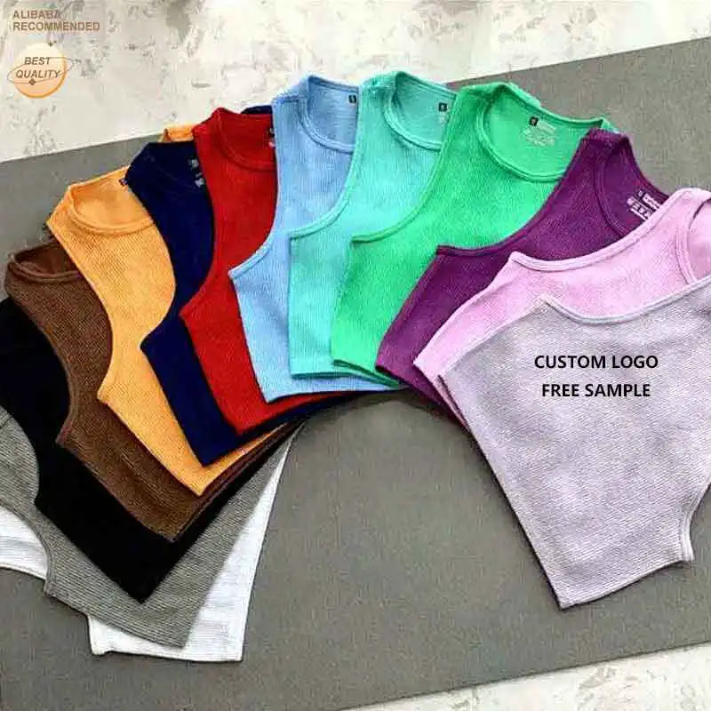 Custom Cropped Women's Solid Sports Tank Top Seamless Streetwear Stretch Rib Knit Sleeveless Casual Exercise Yoga Vest