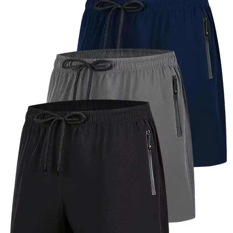Men's Casual Sports Shorts Quick Dry Breathable Stretch Zippered Pockets Plus Size Running Fitness Anti-Wrinkle Dropshipping