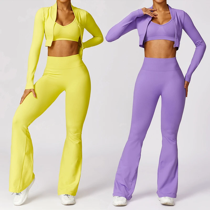 Ropa Deportiva Mujer Tendencia Seamless Sportswear Zipper Coat Running Long Sleeve Crop Fitness Gym Wear Sports Workout Yoga Top