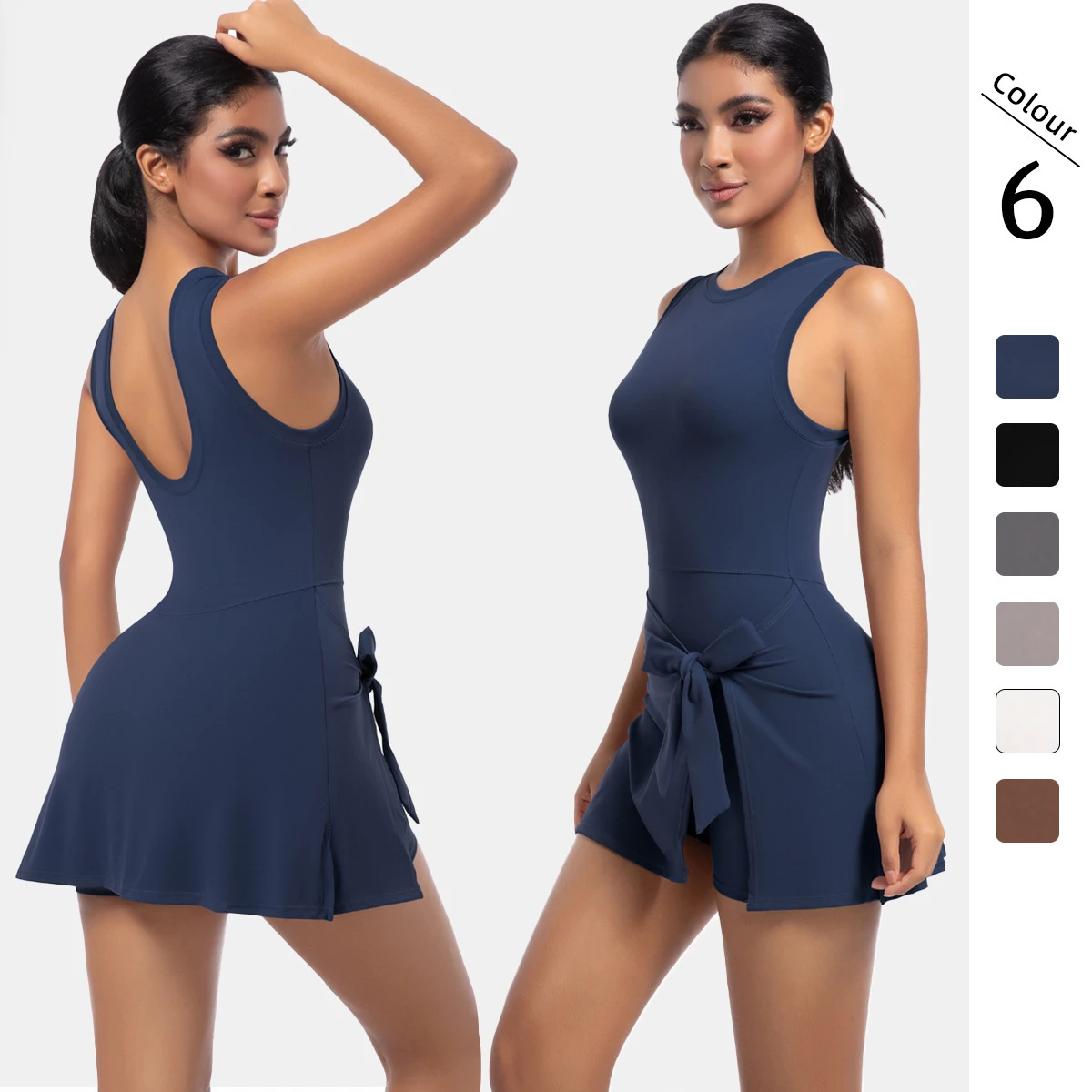New Breathable Wrinkle-Resistant Seamless Anti-Exposure Tennis Skirt Yoga Top All-in-One Fitness Wear Golf Dress Spaghetti Strap