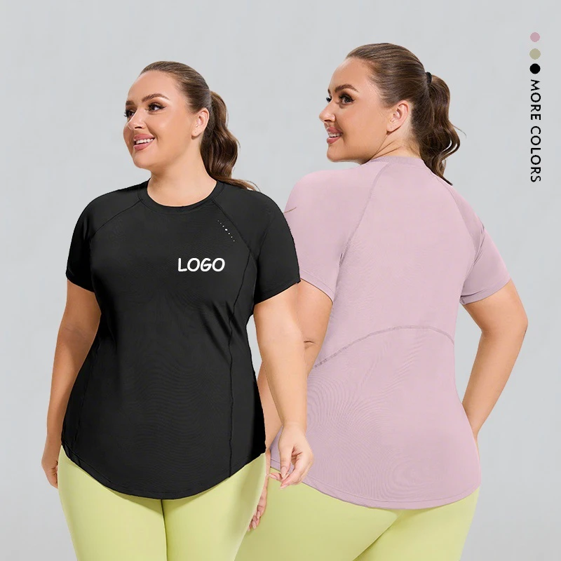 Women's Elastic Soft Basic Active Tops Loose Yoga Sport Running Quick Dry Plus Size Spandex/Polyester Crew Neck Short Sleeve