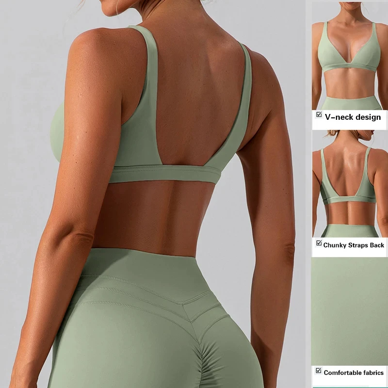 Wholesale Custom logo High Quality Women's Sexy Gym Top Hollow Out Back Sportswear Crop Top Ladies Sexy Deep V Yoga Bra