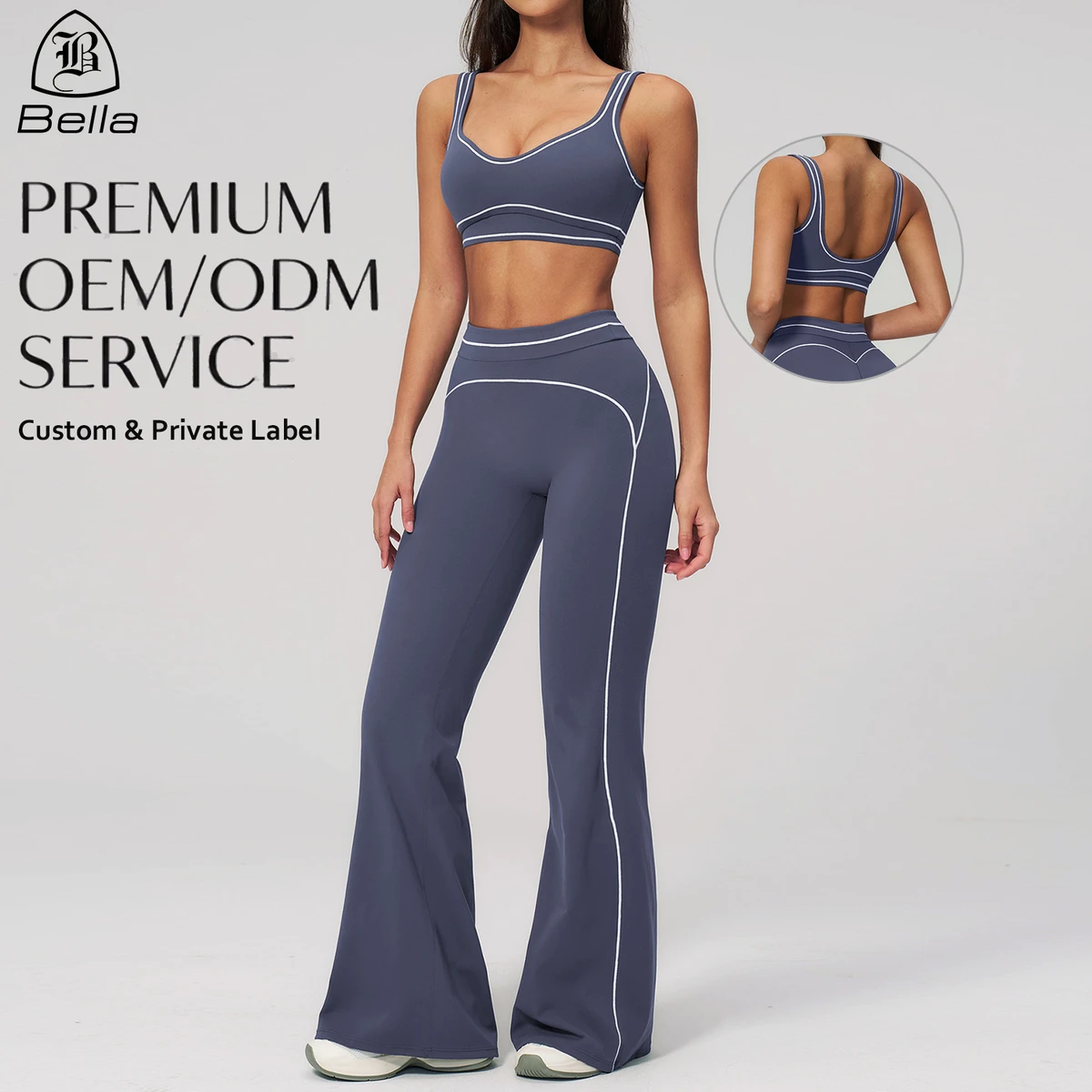 High-end Custom Athletic Wear Color Block Yoga Sets Women Gym Fitness Sets High Waist Flare Gym Leggings Pilates Yoga Activewear
