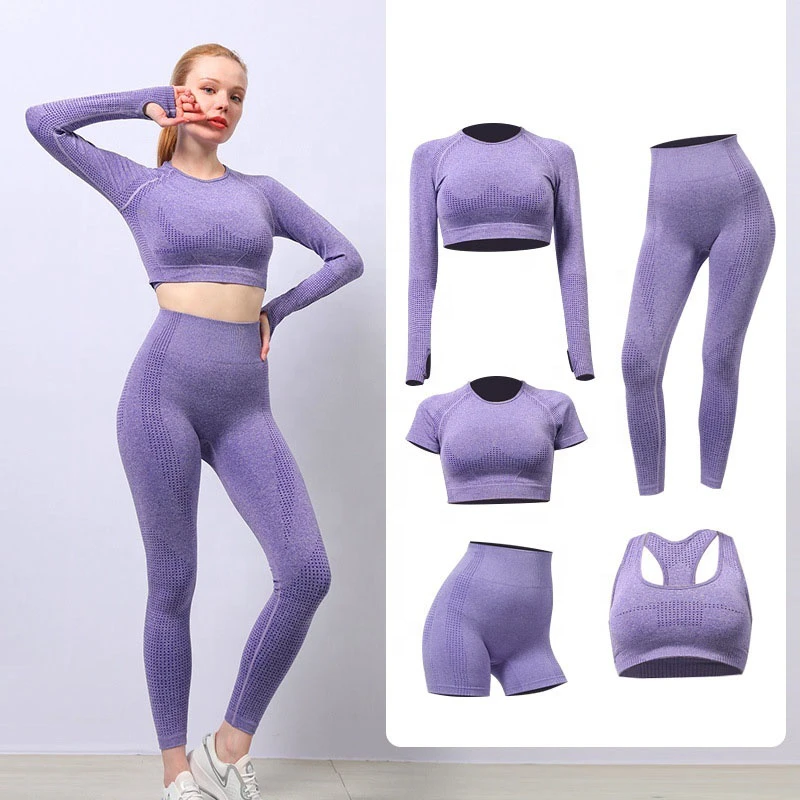 Comfortable Women Yoga Wear Sets Good Stretch Quick Dry Sports Sets Top Sale Dot Design Seamless Breathable 5 Piece Workout Sets